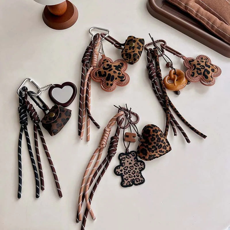 Cute Leopard Print Leather Keychains For Women Y2k