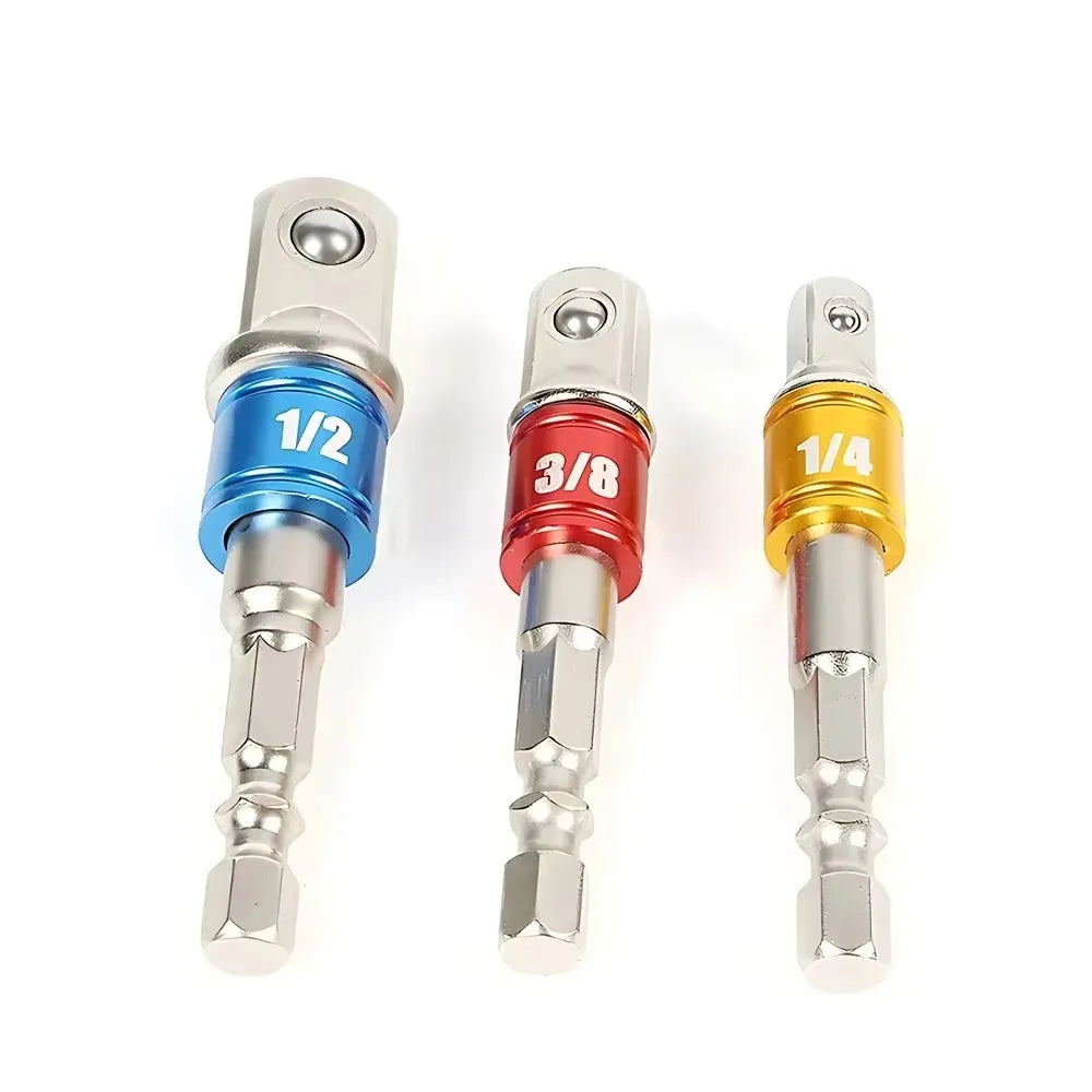 Drill Socket Adapter Set – 1/4", 3/8" & 1/2"
