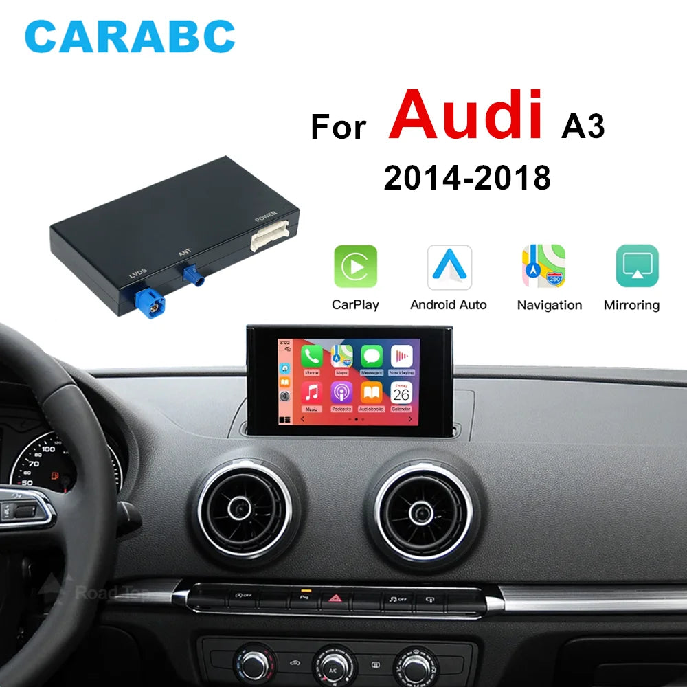 CARABC Wireless CarPlay Android Auto Mirror Link AirPlay Bluetooth GPS Navigation For Audi A3 8v S3 2014-2018