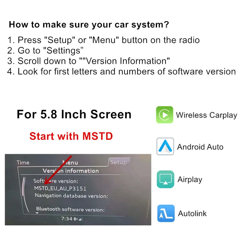 CARABC Wireless CarPlay Android Auto Mirror Link AirPlay Bluetooth GPS Navigation For Audi A3 8v S3 2014-2018