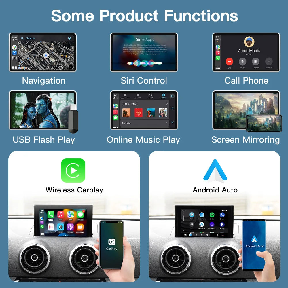 CARABC Wireless CarPlay Android Auto Mirror Link AirPlay Bluetooth GPS Navigation For Audi A3 8v S3 2014-2018