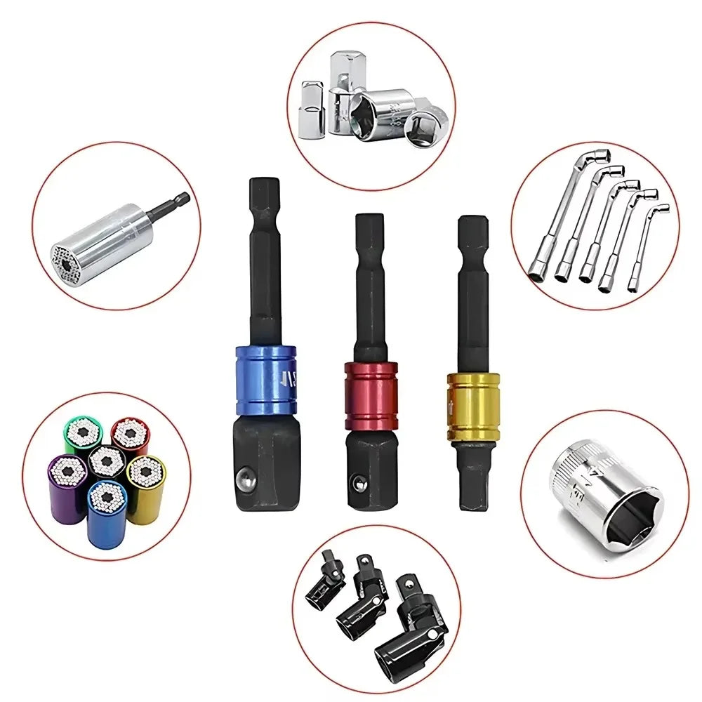 Drill Socket Adapter Set – 1/4", 3/8" & 1/2"
