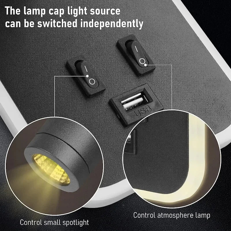 Bedside Wall Lamp, LED Wall Light, Wall Mounted Reading Light with Switch and USB Port